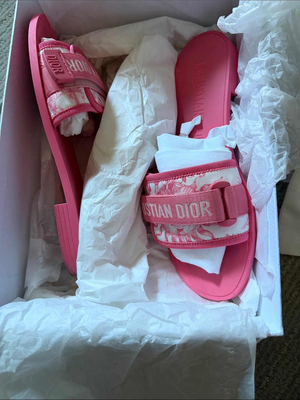 Dior Hot Pink Logo Slide Sandals